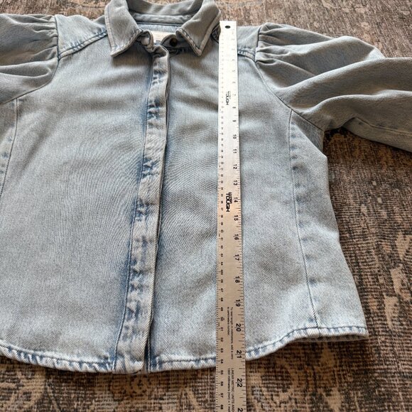 Zara denim puff sleeve button up shirt • size large - Picture 4 of 8